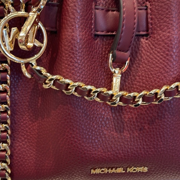 Michael Kors Women's Mina Small Belted Chain Crossbody Shoulder Bags Dark Cherry - Picture 11 of 16